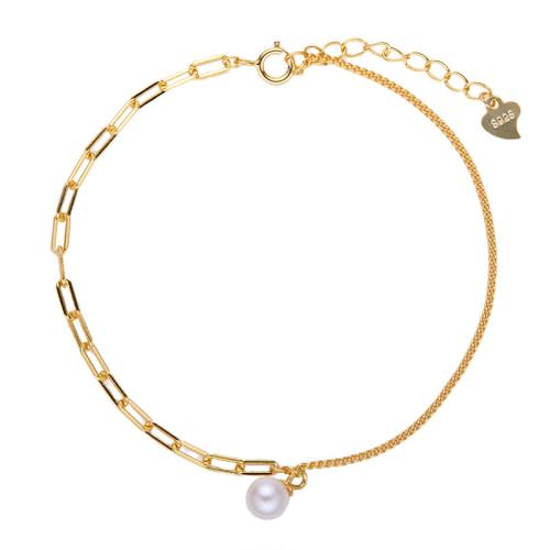 Argent sterling 925 bracelet, avec perle d'eau douce cultivée, avec 3cm chaînes de rallonge, bijoux de mode & pour femme, plus de couleurs à choisir, Longueur:Environ 16 cm, Vendu par PC