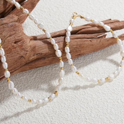 925 Sterling Silver Bracelet and Necklace, with Freshwater Pearl, gold color plated, different styles for choice & for woman, Sold By PC