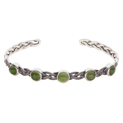 925 Sterling Silver Cuff Bangle, with Gemstone, vintage & different materials for choice & for woman, Inner Diameter:Approx 60mm, Sold By PC