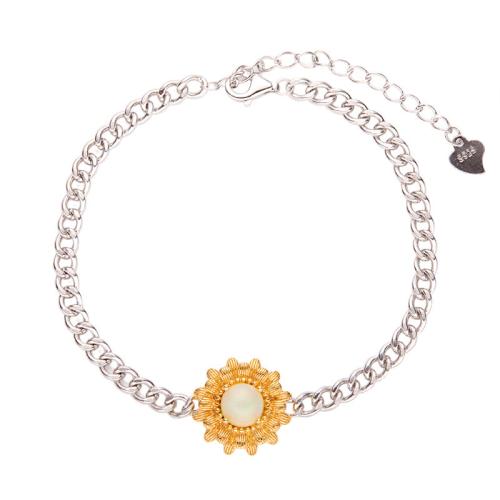 925 Sterling Silver Bracelet, with Opal, with 4cm extender chain, Daisy, fashion jewelry & for woman, Length:Approx 16 cm, Sold By PC