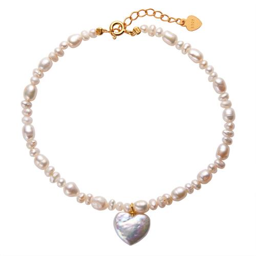 Plata de ley 925 Pulsera y collar, con Perlas cultivadas de agua dulce, Corazón, chapado en color dorado, diferentes estilos para la opción & para mujer, Vendido por UD