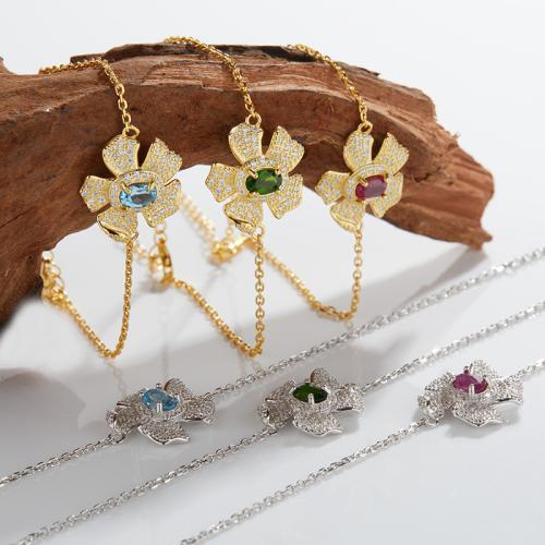 925 Sterling Silver Bracelet, with Gemstone, with 3cm extender chain, Flower, different styles for choice & for woman & with rhinestone, Length:Approx 16 cm, Sold By PC