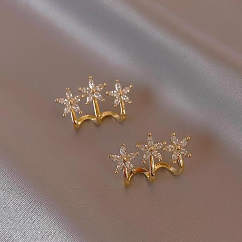 Boucles d'oreilles en laiton zircon cubique pavent, bijoux de mode & pavé de micro zircon & pour femme, doré, 15x20mm, Vendu par paire