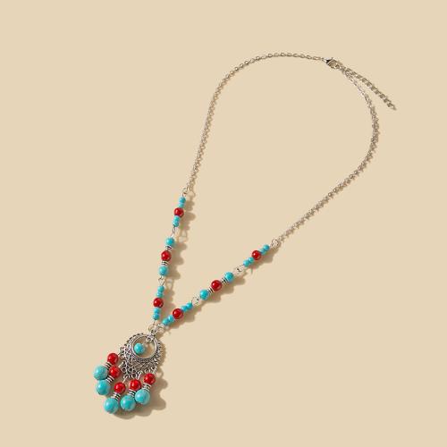 Collier de bijoux en alliage de zinc, avec turquoise, avec 5cm chaînes de rallonge, bijoux de mode & pour femme, plus de couleurs à choisir, Longueur:Environ 40 cm, Vendu par PC