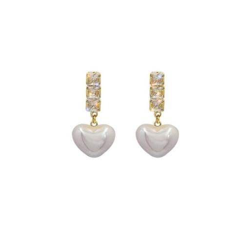 Tibetan Style Stud Earring, with Plastic Pearl, fashion jewelry & for woman & with rhinestone, golden, 29x14mm, Sold By Pair