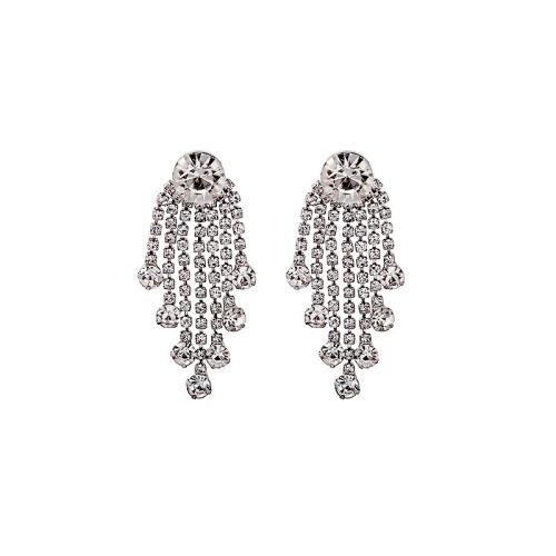 Fashion Fringe Earrings, Tibetan Style, fashion jewelry & for woman & with rhinestone, silver color, 40x18mm, Sold By Pair