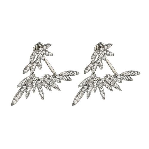 Tibetan Style Stud Earring, fashion jewelry & for woman & with rhinestone, silver color, 28mm, Sold By Pair