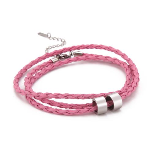 Bracelet cordon en cuir, alliage de zinc, avec cordon en cuir, avec 5cm chaînes de rallonge, bijoux de mode & unisexe, plus de couleurs à choisir, Longueur:Environ 18 cm, Vendu par PC