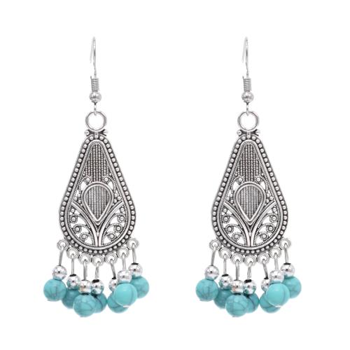 Boucles d'oreilles en alliage de zinc, avec turquoise, bijoux de mode & pour femme, plus de couleurs à choisir, 65x26mm, Vendu par paire