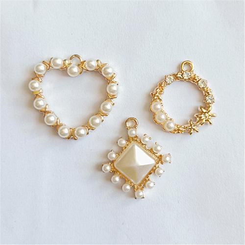 Tibetan Style Pendants, with Plastic Pearl, DIY & different styles for choice, golden, 10PCs/Bag, Sold By Bag