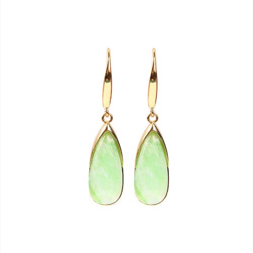 Pendientes de Gota en Latón, metal, con resina, chapado en color dorado, Joyería & para mujer, verde, 36x8mm, Vendido por Par