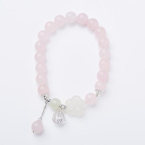 Quartz Bracelets, Rose Quartz, with White Agate, handmade, fashion jewelry & for woman, Length:Approx 14-16 cm, Sold By PC