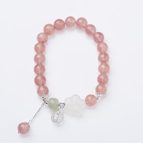 Quartz Bracelets, Strawberry Quartz, with White Agate, handmade, fashion jewelry & for woman, Length:Approx 14-16 cm, Sold By PC