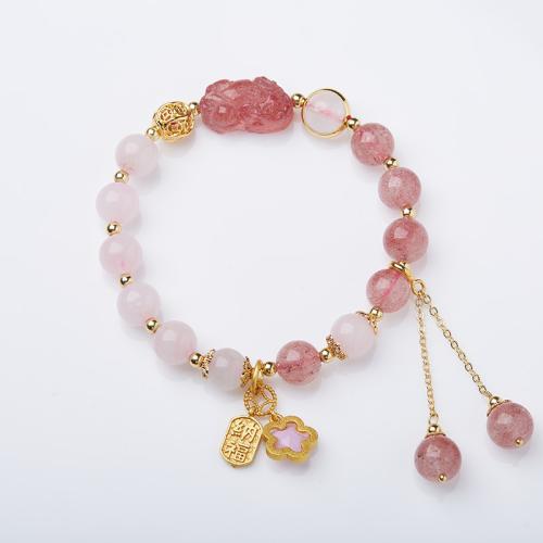 Quartz Bracelets, Strawberry Quartz, handmade, fashion jewelry & for woman, Length:Approx 14-16 cm, Sold By PC