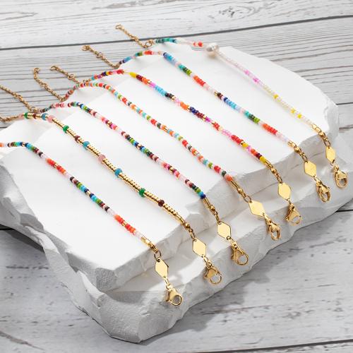 Tibetan Style Bracelet, with Seedbead & Plastic Pearl, with 3CM extender chain, gold color plated, different styles for choice & for woman & enamel, more colors for choice, Length:18 cm, Sold By PC