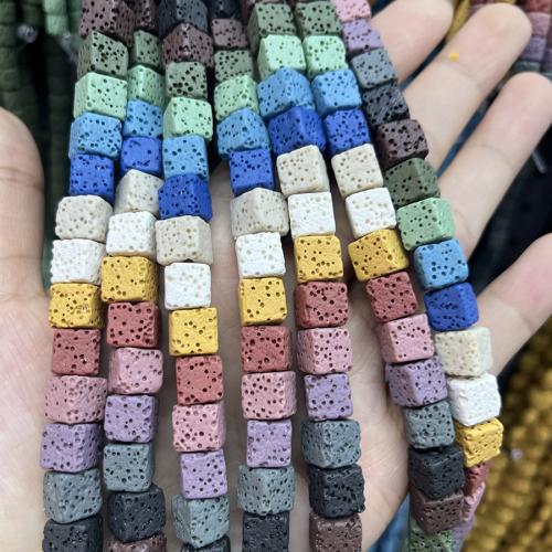 Natural Lava Beads, Square, DIY, mixed colors, 8x8mm, Sold By Strand