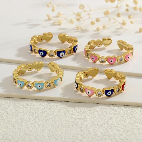 Cubic Zirconia Micro Pave Brass Ring gold color plated evil eye pattern & micro pave cubic zirconia & for woman & enamel nickel lead & cadmium free Sold By PC