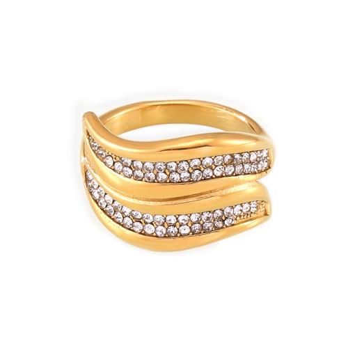 Bague acier titane, Plaqué or 18K, bijoux de mode & normes différentes pour le choix & pour femme & avec strass, Vendu par PC