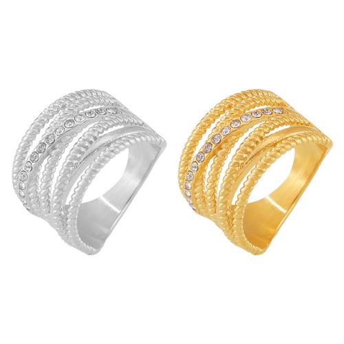 Strass en acier inoxydable Bague, Acier inoxydable 304, Placage, multicouche & normes différentes pour le choix & pour femme & avec strass, plus de couleurs à choisir, Vendu par PC