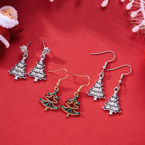 Pendientes de Navidad, aleación de zinc, chapado, diferentes estilos para la opción & para mujer & esmalte & con diamantes de imitación, más colores para la opción, libre de níquel, plomo & cadmio, Vendido por Par