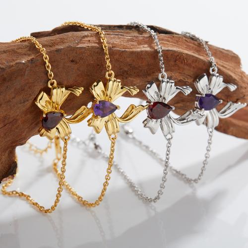 925 Sterling Silver Bracelet with Amethyst & Garnet with 3cm extender chain Butterfly & for woman Length Approx 16 cm Sold By PC