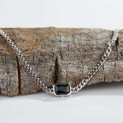 925er Sterling Silber Armband, mit Black+Spinel, mit Verlängerungskettchen von 3cm, Geometrisches Muster, Modeschmuck & für Frau, Silberfarbe, Länge:ca. 15 cm, verkauft von PC