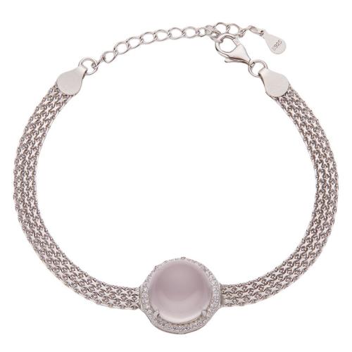 925 Sterling Silver Bracelet, with Gemstone, with 4cm extender chain, Round, different materials for choice & for woman, silver color, Length:Approx 16 cm, Sold By PC