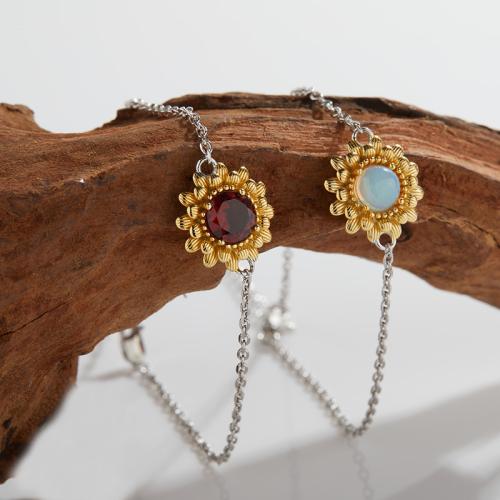 925 Sterling Silver Bracelet and Necklace, with Opal & Garnet, Daisy, different styles for choice & for woman, Sold By PC