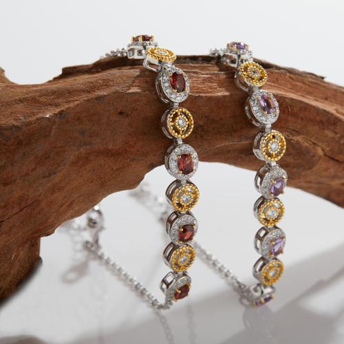 925 Sterling Silver Bracelet with Gemstone with 2cm extender chain handmade & for woman & with rhinestone Length Approx 17 cm Sold By PC