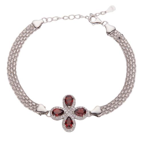 925 Sterling Silver Bracelet, with Gemstone, with 3cm extender chain, Four Leaf Clover, different materials for choice & for woman & with rhinestone, silver color, Length:Approx 16 cm, Sold By PC