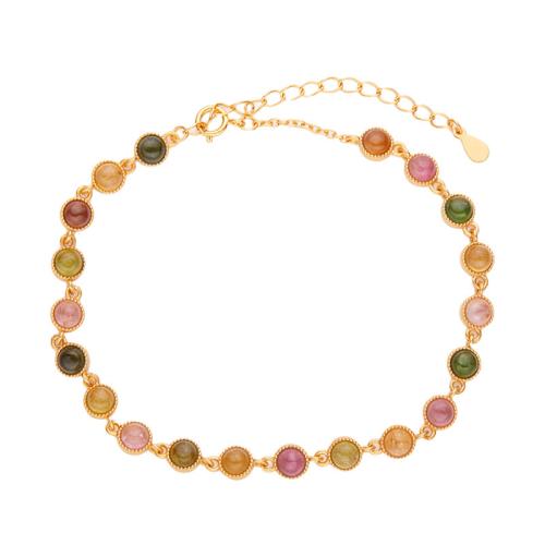 925 Sterling Silver Bracelet with Tourmaline gold color plated fashion jewelry & for woman Length Approx 23 cm Sold By PC