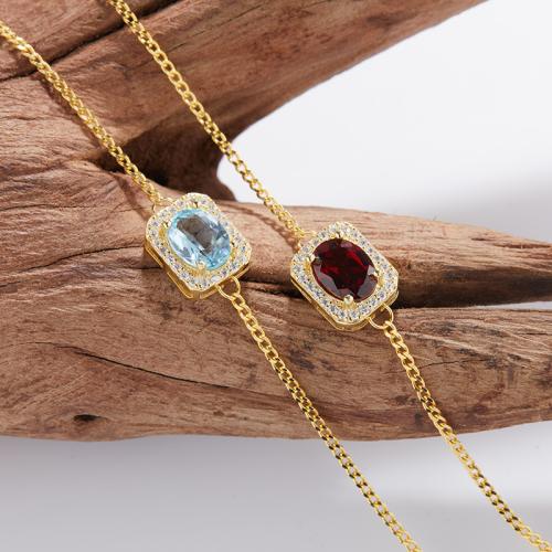 925 Sterling Silver Bracelet, with Gemstone, with 3cm extender chain, Geometrical Pattern, gold color plated, different materials for choice & for woman & with rhinestone, Length:Approx 15 cm, Sold By PC