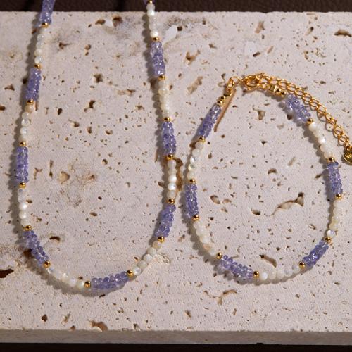 925 Sterling Silver Bracelet and Necklace, with Tanzanite & White Shell, handmade, different styles for choice & for woman, Sold By PC