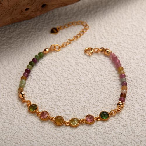 925 Sterling Silver Bracelet, with Tourmaline, with 4cm extender chain, gold color plated, fashion jewelry & for woman, Length:Approx 15 cm, Sold By PC