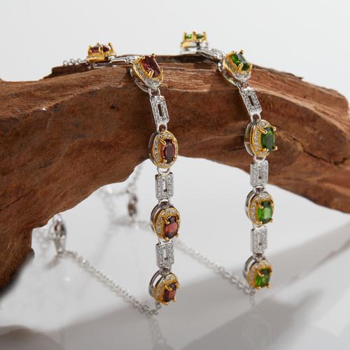 925 Sterling Silver Bracelet, with Gemstone, with 3cm extender chain, Geometrical Pattern, different materials for choice & for woman & with rhinestone, Length:Approx 17 cm, Sold By PC