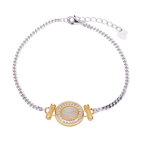 Plata de ley 925 Pulsera, con Ópalo, con 3cm extender cadena, Patrón Geométrico, micro arcilla de zirconia cúbica & para mujer, longitud:aproximado 16 cm, Vendido por UD