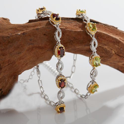 925 Sterling Silver Bracelet, with Gemstone, with 3cm extender chain, Geometrical Pattern, different materials for choice & for woman & with rhinestone, Length:Approx 16 cm, Sold By PC