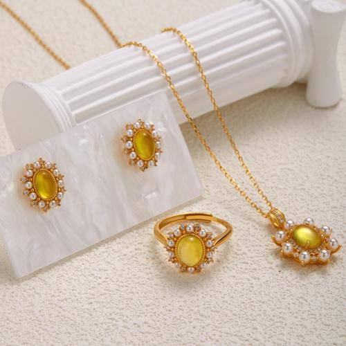 925 Sterling Silver Jewelry Set with Natural Prehnite & Plastic Pearl Geometrical Pattern gold color plated & for woman & with rhinestone Sold By PC