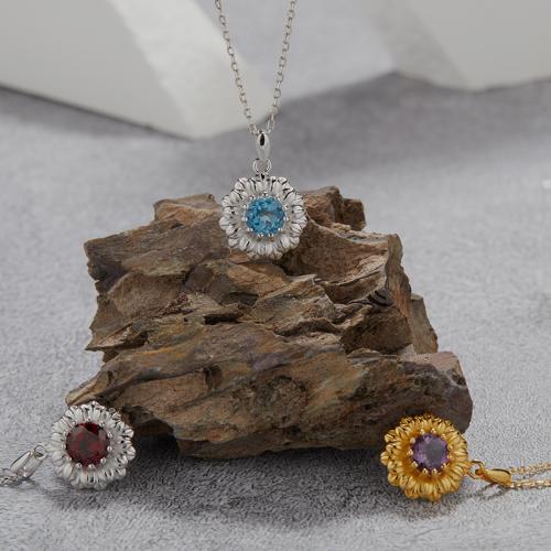 925 Sterling Silver Jewelry Set, with Gemstone, Flower, different styles for choice & for woman, Sold By PC