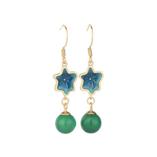 Tibetan Style Drop Earrings, with Chalcedony, fashion jewelry & for woman, green, 40mm, Sold By Pair