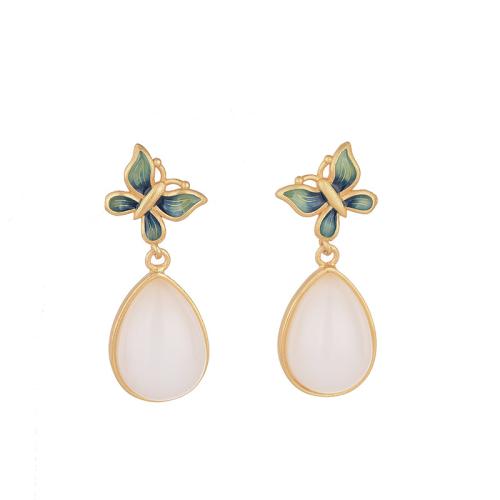 Brass Stud Earring with Jade fashion jewelry & for woman 30mm Sold By Pair