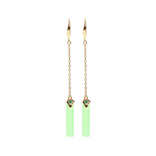 Brass Drop Earring, with Jade, fashion jewelry & for woman, green, 80x6mm, Sold By Pair