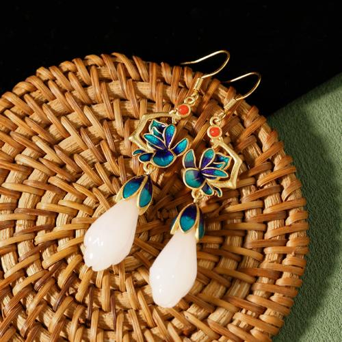 Brass Drop Earring with Jade fashion jewelry & for woman Sold By Pair