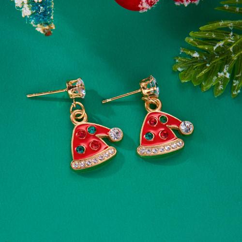 Boucles d'oreilles de Noël, alliage de zinc, Conception de Noël & bijoux de mode & styles différents pour le choix & pour femme & avec strass, plus de couleurs à choisir, Vendu par paire