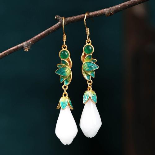 Brass Drop Earring, with Jade, fashion jewelry & different styles for choice & for woman, more colors for choice, 54mm, Sold By Pair