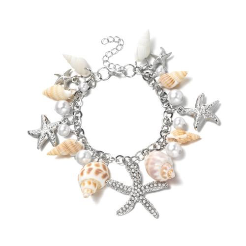 Bracelet en alliage de zinc, avec coquille & perle de plastique, bijoux de mode & pour femme, plus de couleurs à choisir, Vendu par PC