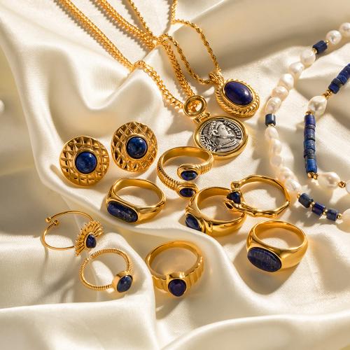 Jewelry Sets, Titanium Steel, with Lapis Lazuli, fashion jewelry & different styles for choice & for woman, golden, Sold By PC