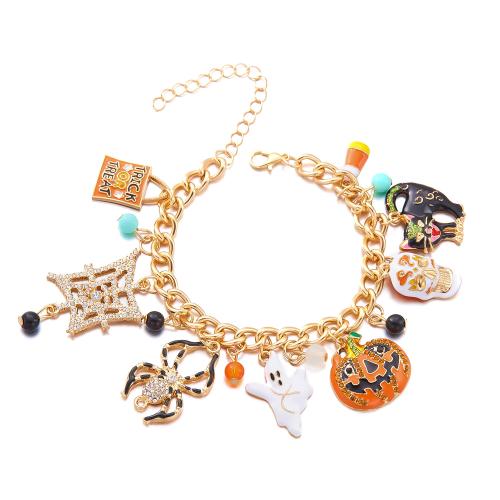 Bracelet d'Halloween, alliage de zinc, avec 6cm chaînes de rallonge, Halloween Design & bijoux de mode & pour femme & avec strass, doré, Longueur Environ 16 cm, Vendu par PC