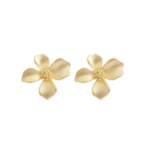 Latão Brinco, cobre, Flor, joias de moda & para mulher, dourado, 6.90x7.20mm, vendido por par