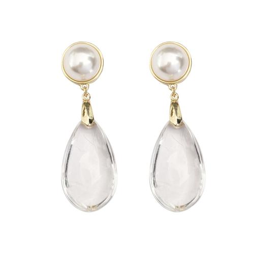 Zinklegering oorknoppen, Zinc Alloy, met Hars & Plastic Pearl, mode sieraden & voor vrouw, 68x22mm, Verkocht door pair